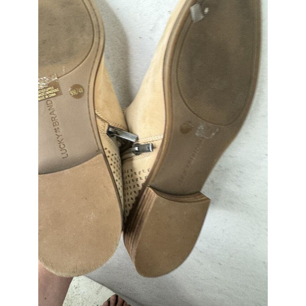 Lucky Brand Tan Side‎ Zipper Slip On Ankle Boots Bootie 9 / 40 Fringe Accent - Picture 4 of 11
